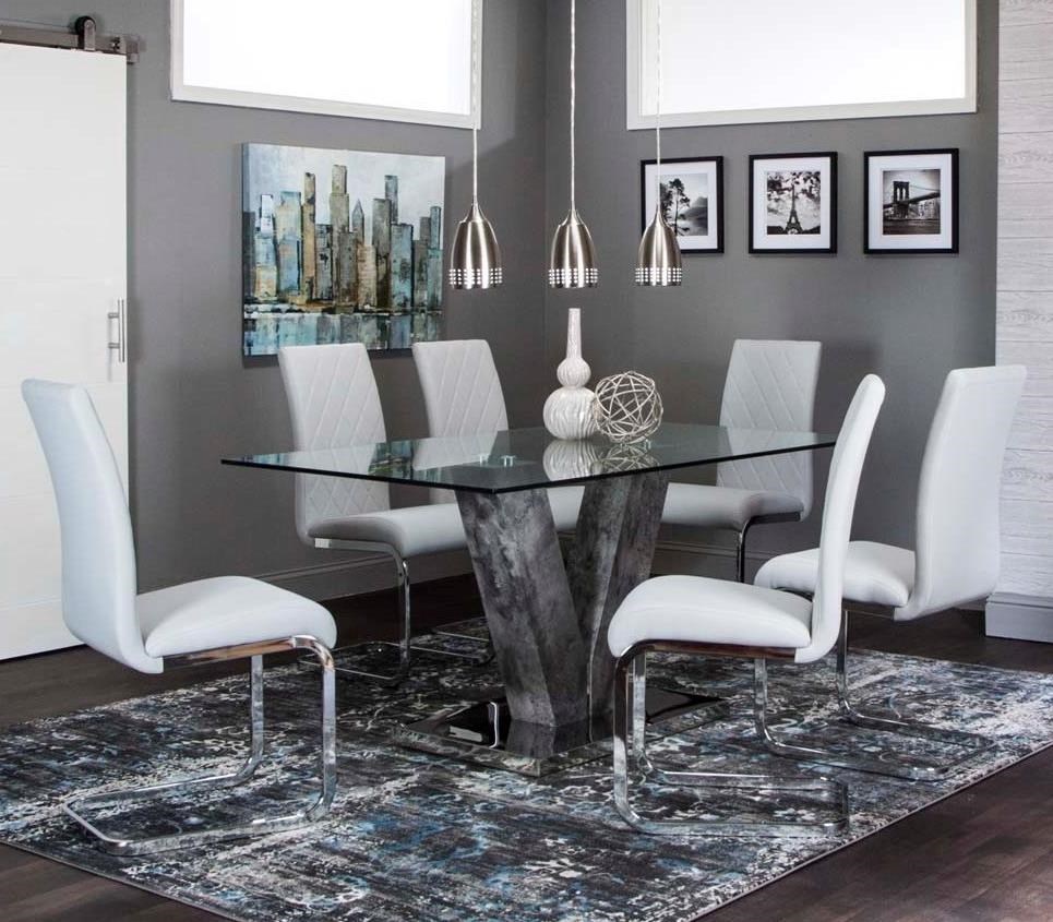 Chrome glass dining table set sale